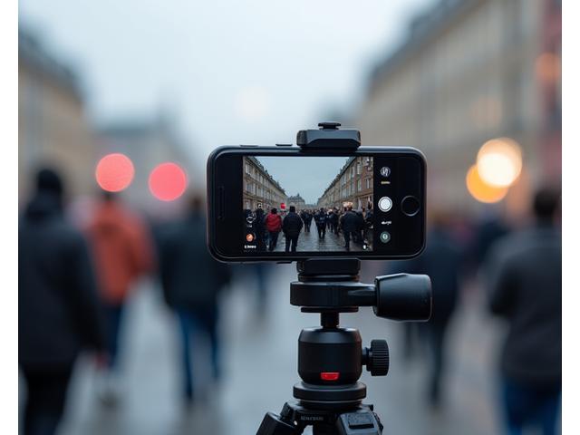 Smartphone sur trépied, capturant un événement, symbolisant la réactivité maximale sur le terrain.