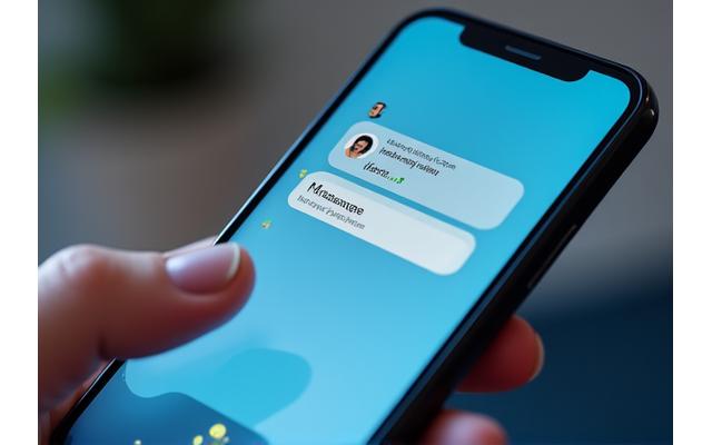 Interface de chatbot sur un écran de smartphone, offrant des réponses rapides