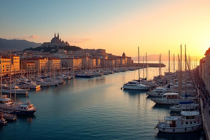 Vue emblématique de Marseille avec le Vieux-Port et Notre-Dame de la Garde en arrière-plan