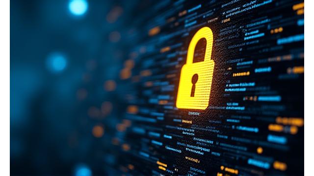 Interface d'ordinateur avec des lignes de code et un cadenas, symbolisant la cybersécurité et la protection des données.