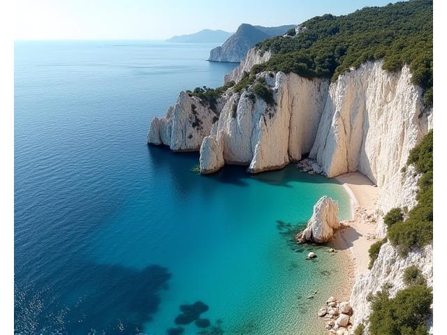 Vue aérienne des Calanques de Marseille avec des roches calcaires et la mer turquoise.