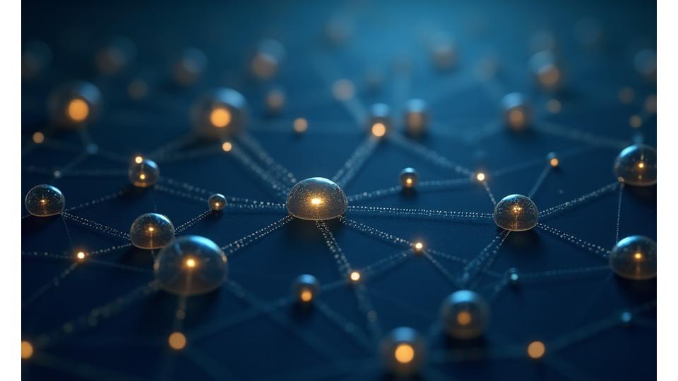 Illustration abstraite de multiples points lumineux connectés par des lignes, symbolisant un réseau de sources d'information dense et interconnecté.
