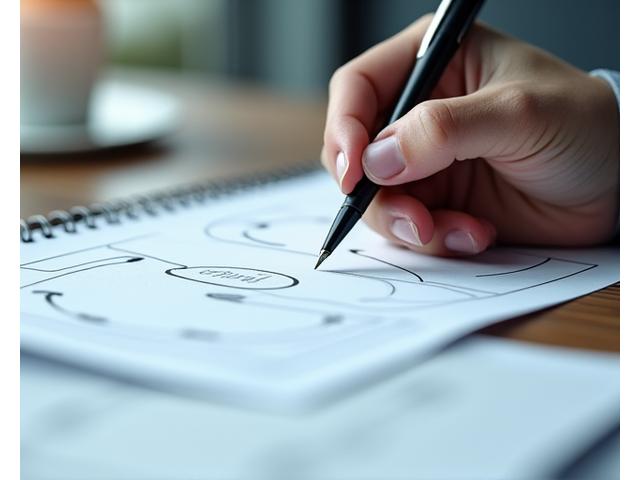 Main tenant un stylo au-dessus de notes sur une feuille, avec des schémas tactiques de football en arrière-plan, symbolisant l'analyse détaillée requise pour l'écriture sportive.