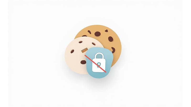 Illustration d'une icône de cookie barrée par un cadenas, symbolisant le contrôle utilisateur sur les traceurs et la vie privée en ligne