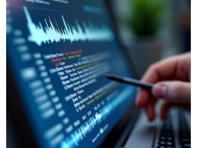Interface de logiciel de transcription avec des ondes sonores et du texte d'interview